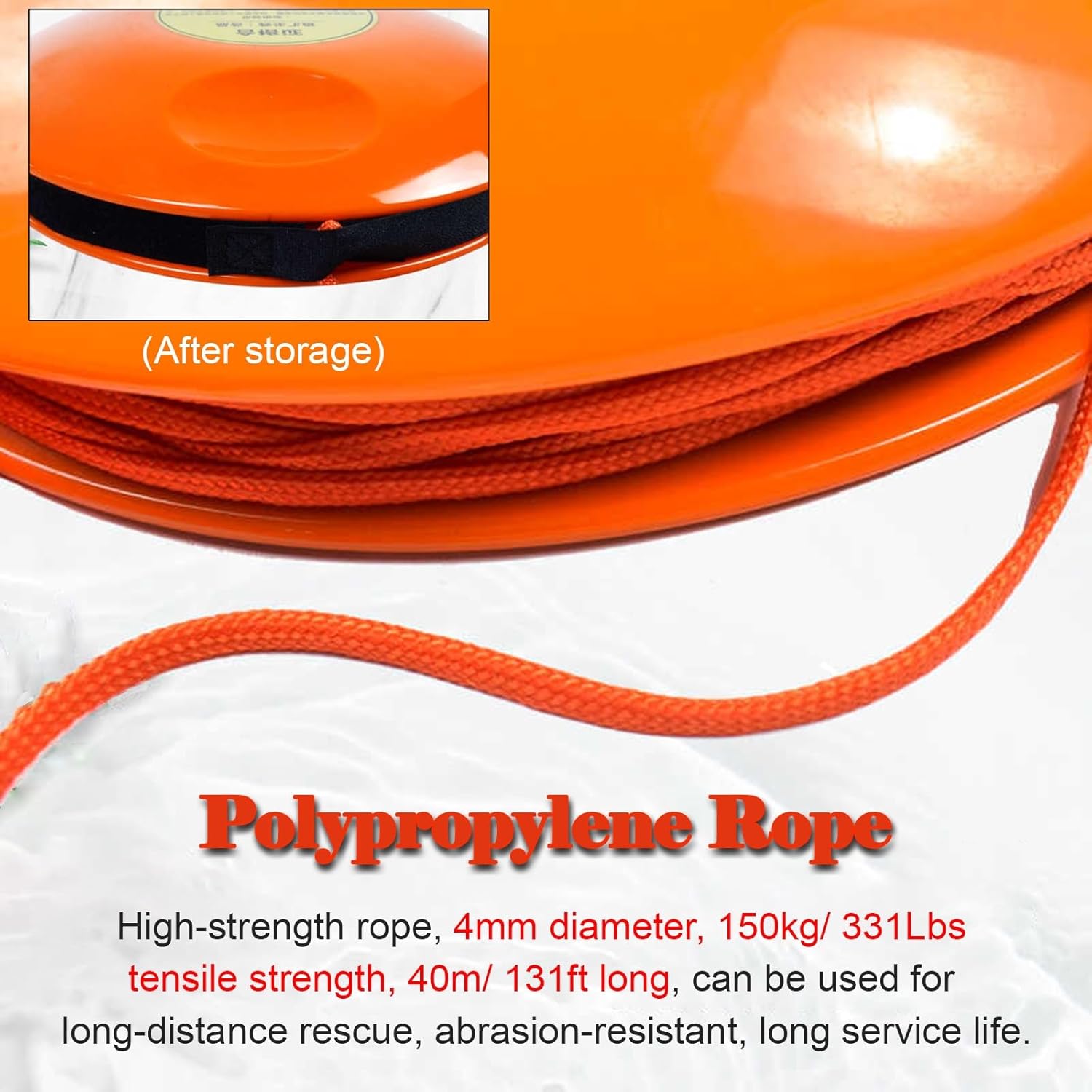 Emergency Rescue Flotation Device - Orange Throwable Disc with 40m Rope, 150kg Tensile Strength for Lifesaving & Drowning Prevention, Ideal for Boating & Water Safety