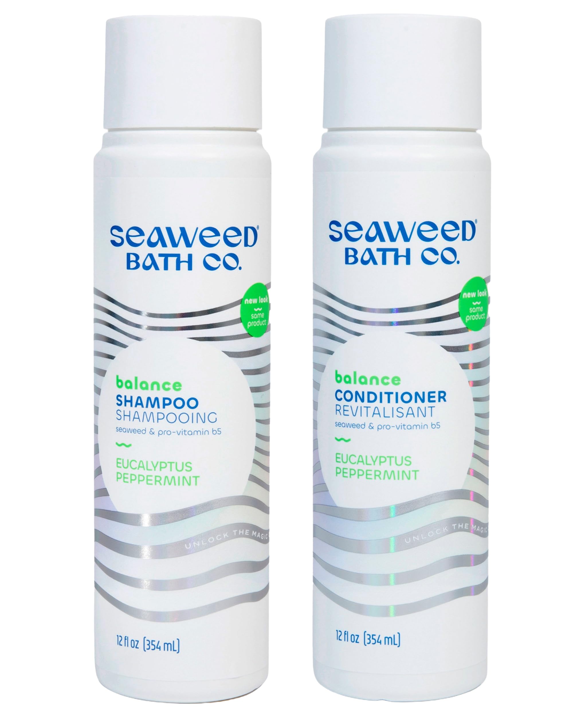 Seaweed Bath Co. Balance Shampoo and Conditioner Set - Eucalyptus Peppermint - Nourishing Hair Care with Vitamin E, Argan Oil, Coconut Oil - For Normal to Oily Hair - 12 oz (Pack of 2)