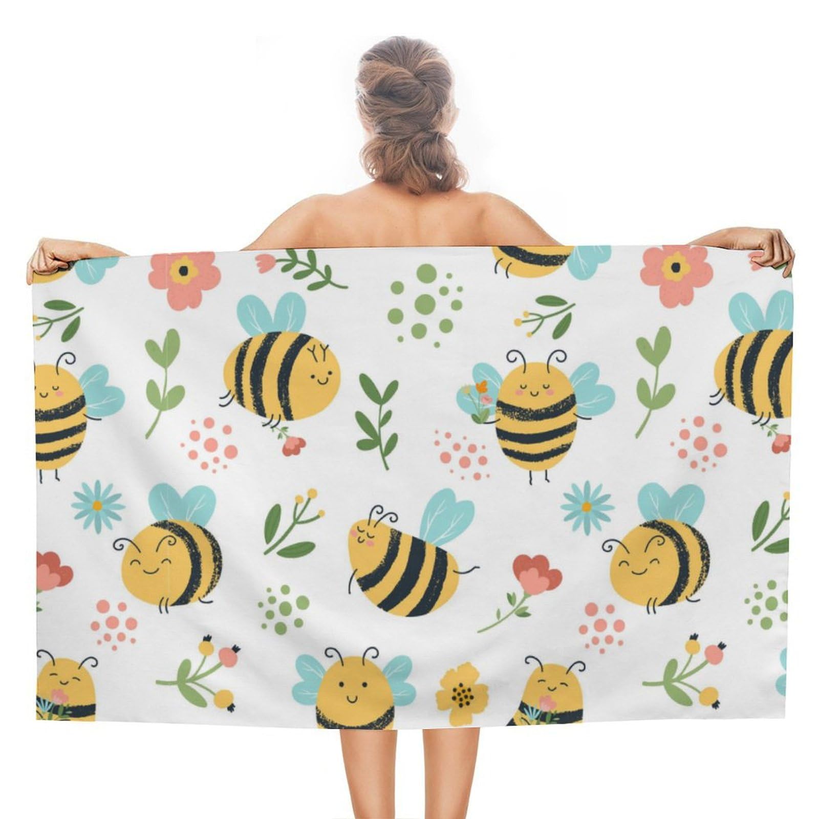 LEDFCVSU Beach Towel, Bee Flower Bath Towel, Absorbent Towel for Swimming, Sports, Travel