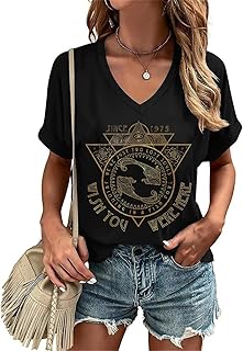 Women Rock Band T-Shirts Vintage Rock and Roll Country Music Shirt Funny Concert Outfit V-Neck Vacation Tops