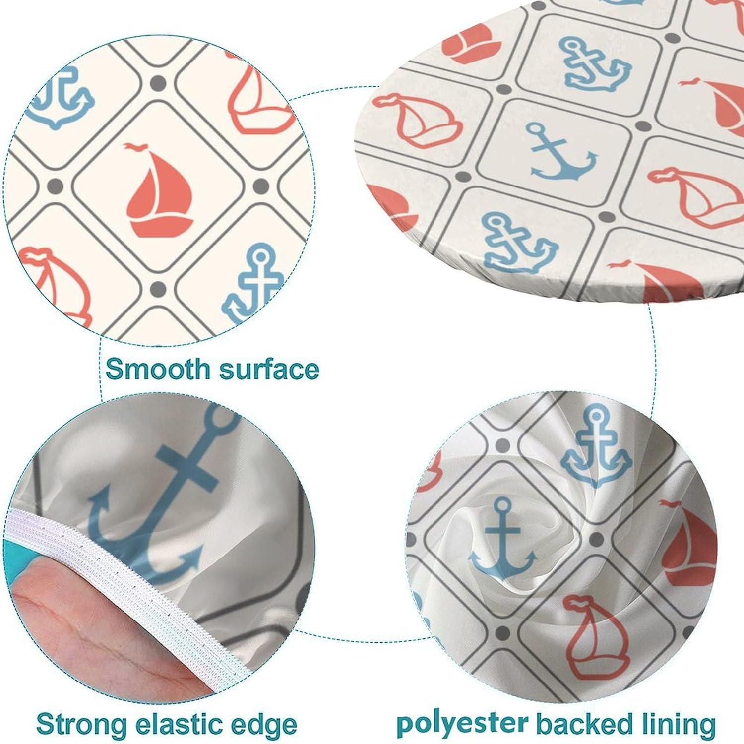 Oval Fitted Polyester Tablecloths, Ocean Theme Elastic Edge Home Decor Tablecloth, Waterproof Oil & Dust Proof Table Cover for Family Festival Party Use, Fits for 48" x 68" Oval Table