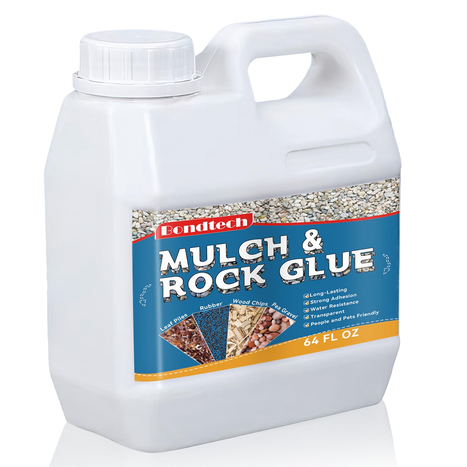 Bondtech Mulch Glue 64Oz, Mulch Glue for Landscaping, Concentrate Gravel Glue, Gravel Binder, Transparent Mulch Glue for Rocks, Landscaping Pea Gravel, Bark, Leaf, Stones & Rubber, white