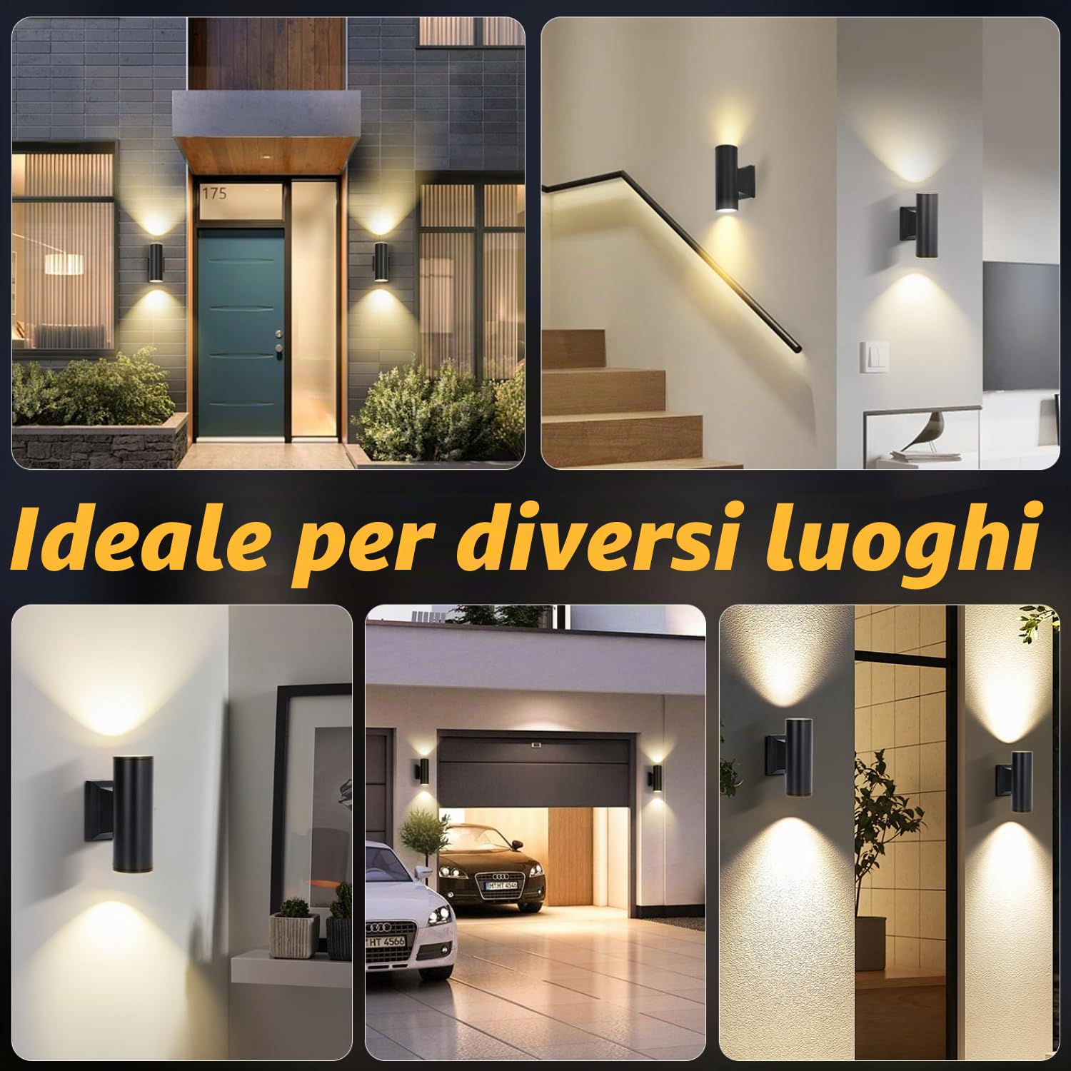 Aigostar Applique LED da Parete Esterno, Lampada da Parete Cilindrico Alluminio GU10, Impermeabile IP65 Luce Esterno, per Patii, Giardini, Corridoi, Balconi,Vialetti, Lampadina non inclusa(12 pacchi