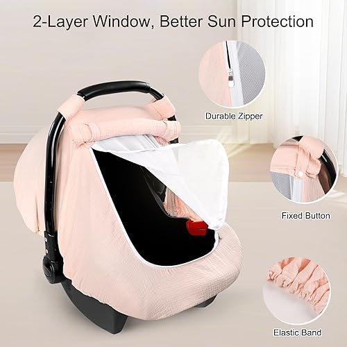 Miniatura 6 de Hooyax Funda de asiento de automóvil de muselina para bebé, toldo transpirable y de privacidad con 3 modos, fácil de instalar y embalaje en caja de