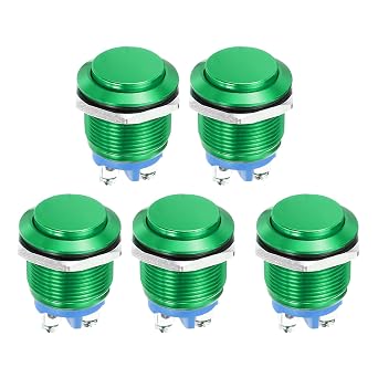 DMiotech 19mm / 3/4" Push Button Switch, IP66 1NO 0-250V 5A Momentary Push Button Starter Light Switch Self-reset, Aluminum Alloy High Head Green 5 Pcs