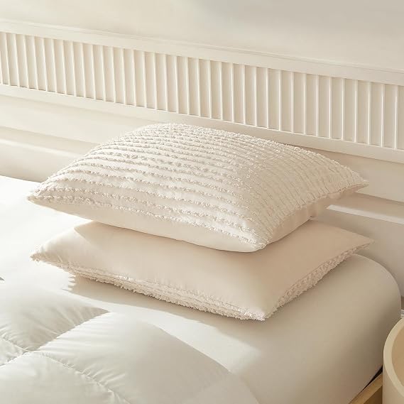 WARMDERN Beige Tufted Pillow Cases Queen Size, 6 Pack, Solid Corlor