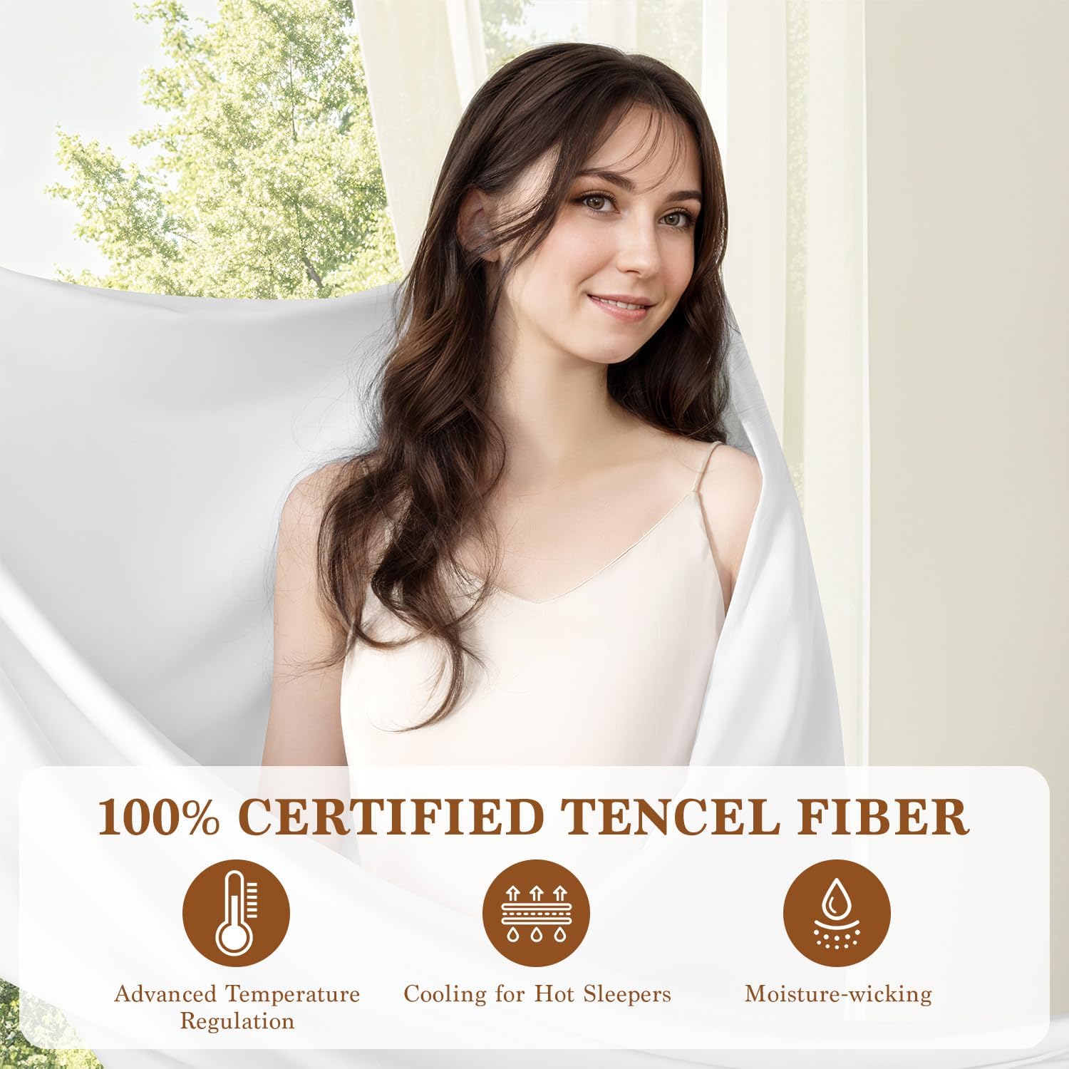 DEITAS Cooling Tencel Lyocell Duvet Cover Set King Size 3 Piece, 100% Lyocell Derived from Eucalyptus, Breathable Moisture Wicking and Silky Soft - 1 Duvet Cover and 2 Pillow Shams(King,White)