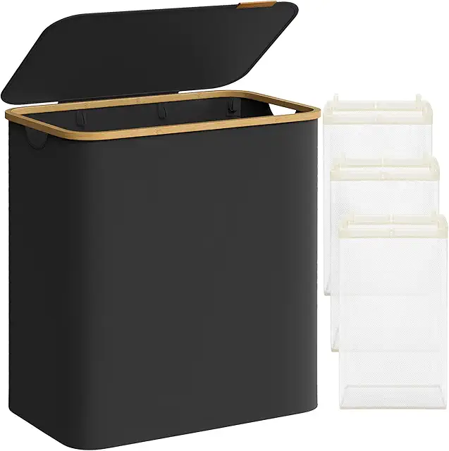 VASAGLE Afroart Korg 3-Compartment Laundry Basket with Lid - 150L, Collapsible