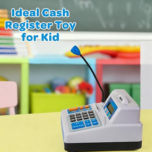Miniatura 4 de Calculadora de caja registradora de juguete de regalo para niños de 3, 4, 5, 6, 7, 8 años en adelante, 103 piezas de comestibles con micrófono,