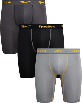 Reebok Mens Boxer Briefs - 3 Pack Tag-Free Comfort Stretch Performance Long Leg 9 Inseam Boxers Mens Underwear