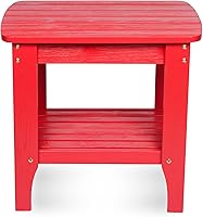 Vista 4 de Shine Company Long Island Mesa auxiliar rectangular de madera maciza, mesa auxiliar Adirondack para exteriores, color rojo chile