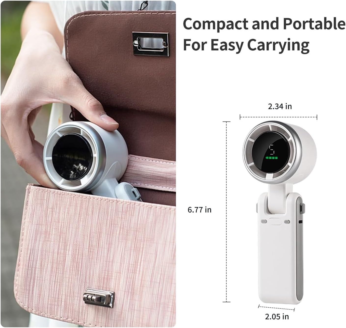 3-in-1 Portable Handheld Fan 5 Gear Wind Battery Powered up to 12H Working Time LED Display Air Turbine Cooling Fan for Outdoor Travel Work White(Green,3600 mAh)