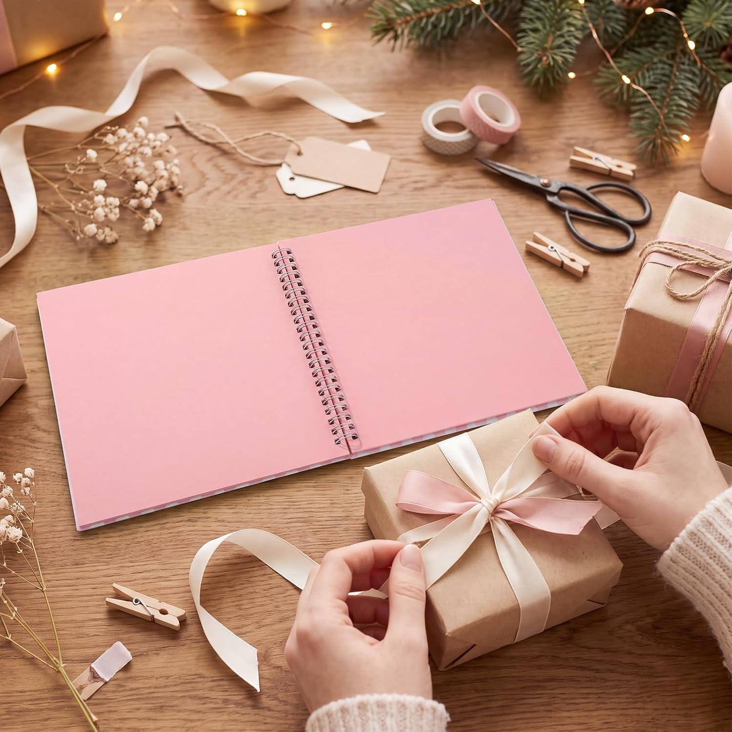 Pink Scrapbook Album 8x8in, 60 Pages DIY Photo Album, Cute Scrap Book