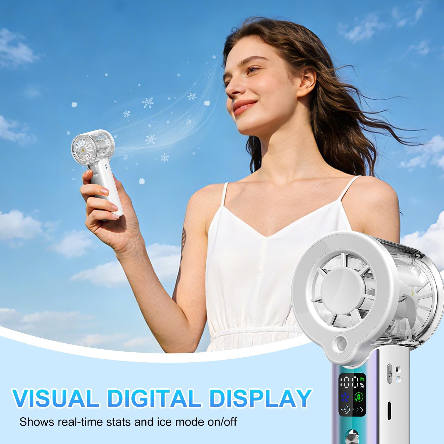 Portable Handheld Misting Fan, 5-Speed Rechargeable USB-C Cooling Fan with 12H Long Battery Life, 3-in-1 Neck Hanging/Desktop/Handheld Mini Fan with Lanyard, for Travel, Home, Office, Outdoor, black