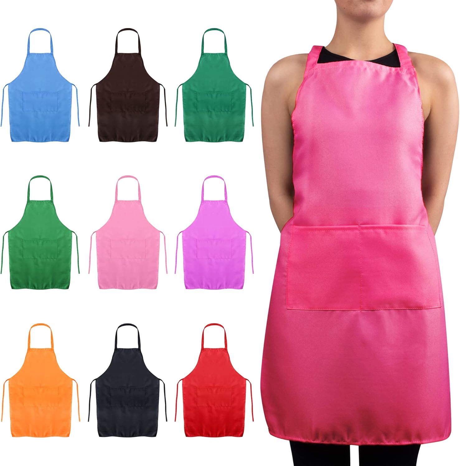 Jazooli Unisex Apron with Pockets, Cooking Aprons for Women Men & Kids, Cleaning, Hairdressing & Waitress Apron with Pockets