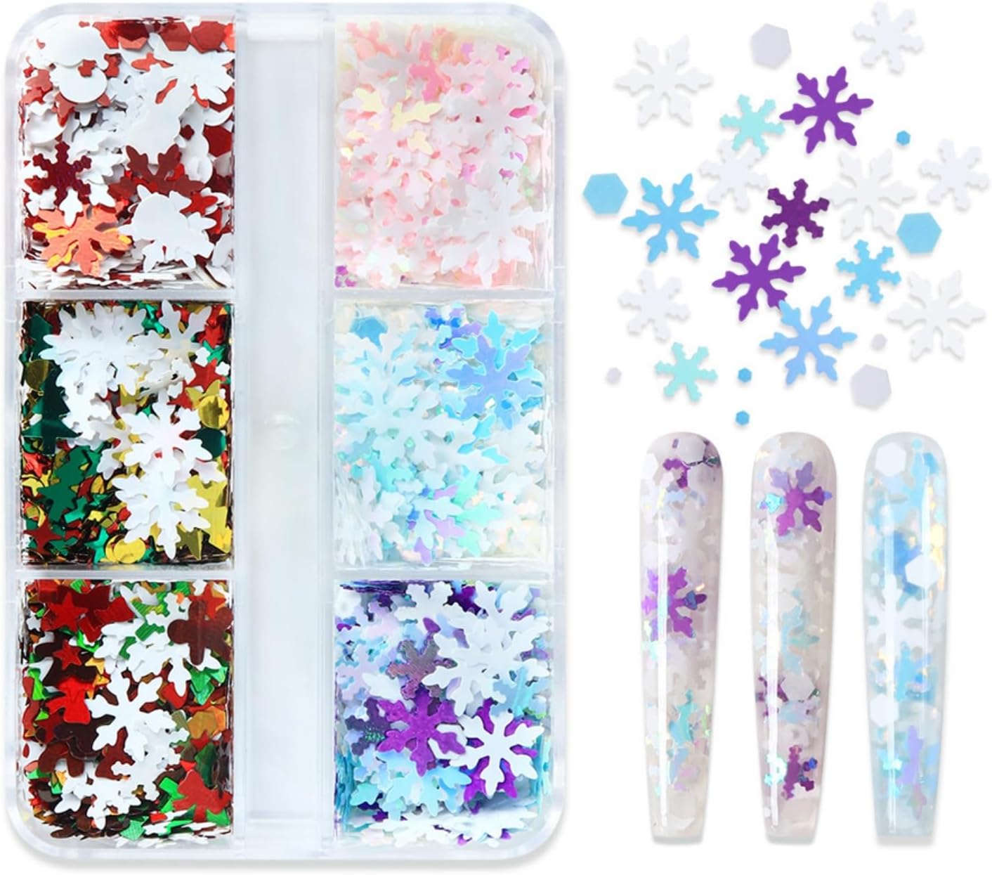 Valentine's Day Laser Heart Nail Art Glitters Heart Star Nail Sequins Set of 12 Grids, Valentine's Romantic Love Nail Decor Accessories 3D Love Nail Decals Holographic Glitters for Women Manicure