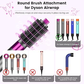 2.3in Round Volumizing Brush for Dyson Airwrap HS01/05/08 | Round Brush Attachment Accessories, Upgraded Bristles for Dry Hair Add Volume Style Bangs Smooth Hair