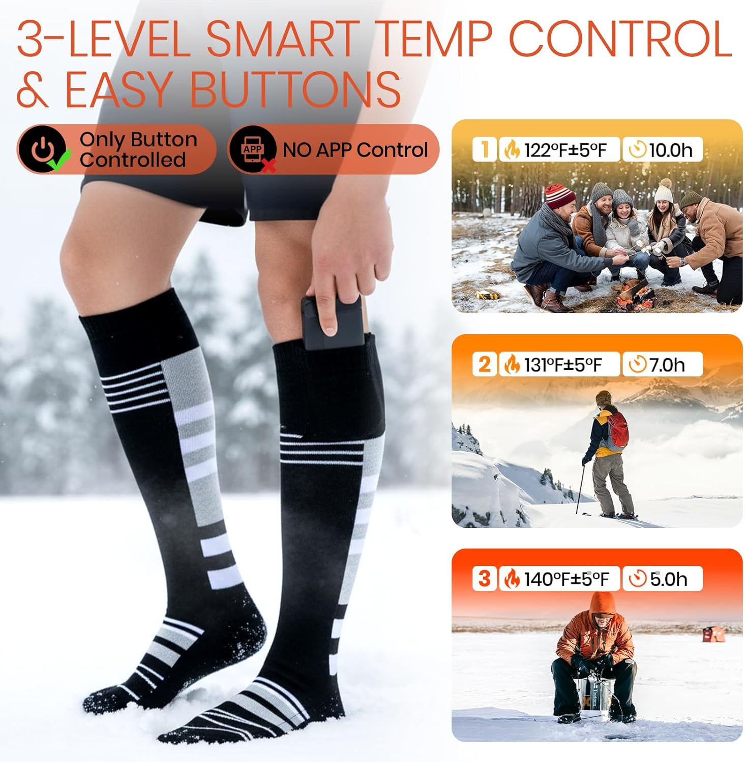 8000mAh*2 Heated Socks, Up to 10-Hour Battery Runtime Rechargeable Electric Socks | Cold Weather Foot Warmer Socks for Men Women | Outdoor Hunting Skiing Camping Hiking, Non-APP Control - Image 5