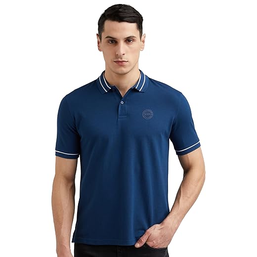 Peter England Men's Regular Fit Insignia Half Sleeve Polo T-Shirt | Cotton Rich | Premium Pique Weave