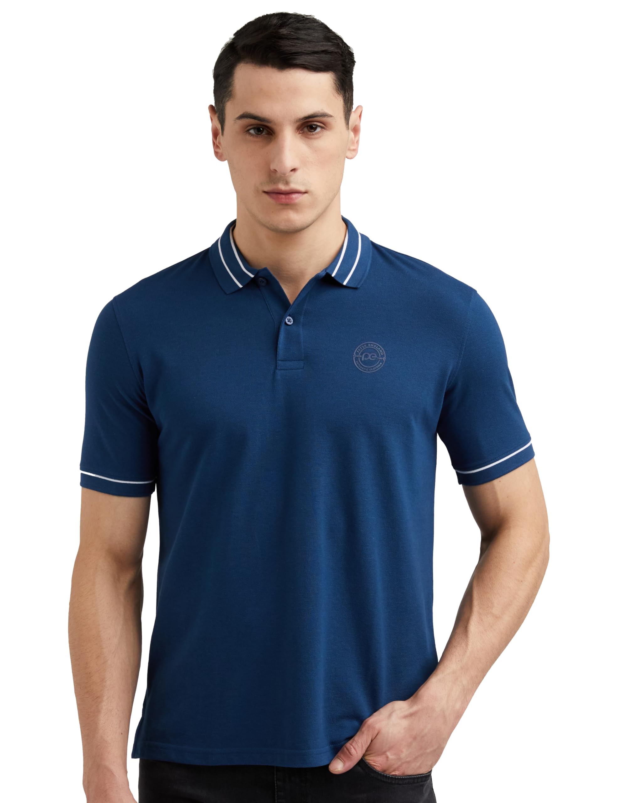 Peter EnglandMen's Regular Fit Insignia Half Sleeve Polo T-Shirt | Cotton Rich | Premium Pique Weave