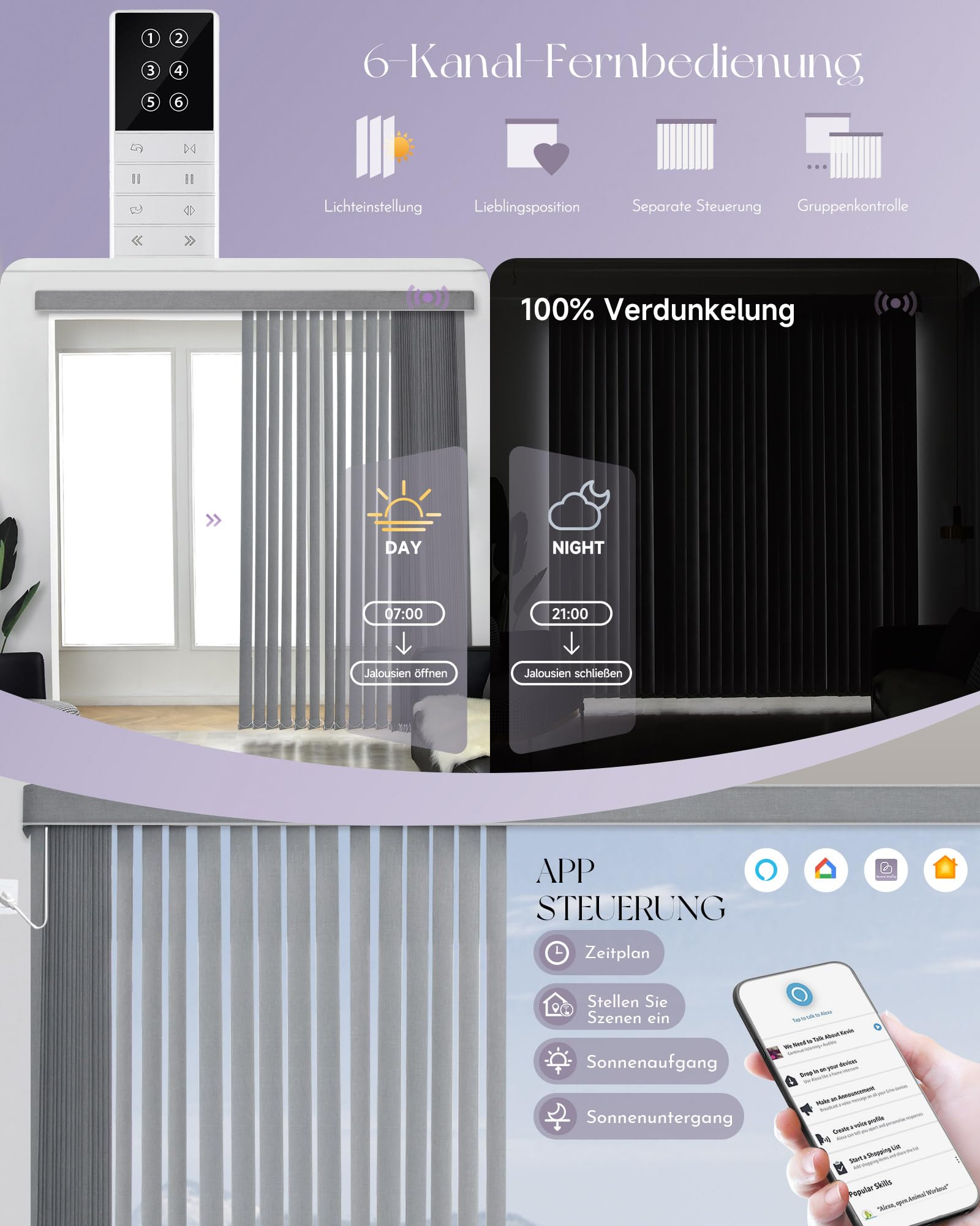 Set completo di tende elettriche verticali personalizzate, oscuranti, con telecomando, grigio chiaro, per porte e finestre, ideale per casa e ufficio