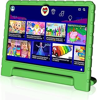 VNEIMQN Kids Tablet 10.1 Inch, 4GB+64GB Android 13, 8-Core CPU, WiFi, 12H Battery, Parental Control 1280 * 800 HD Display Cameras, Green