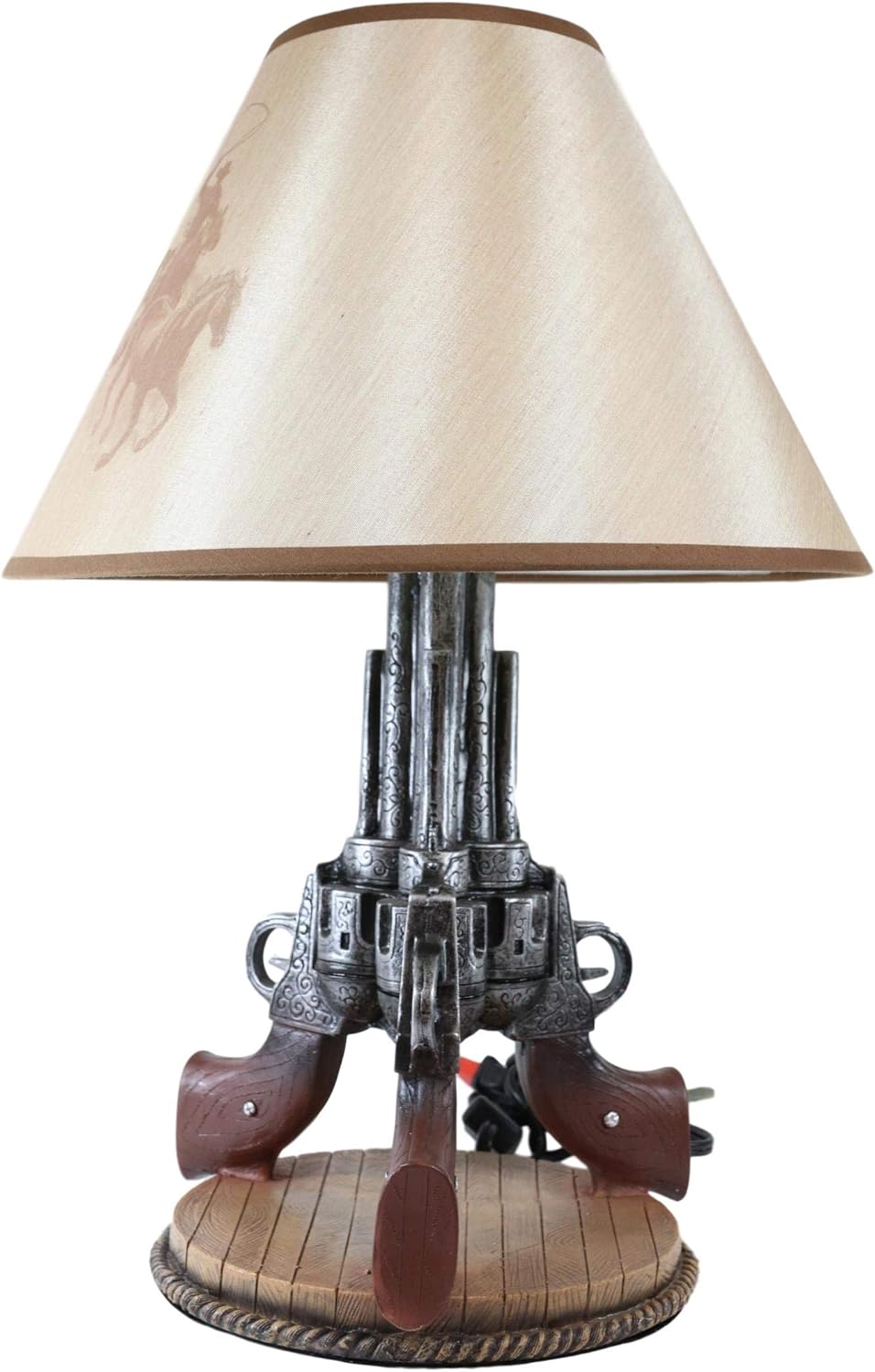 Ebros Western Wild West Triple Six Shooters Revolver Guns Base Desktop Bedside Table Lamp with Shade 20" Tall Old World Country Cowboy Rustic Home Decor Accent