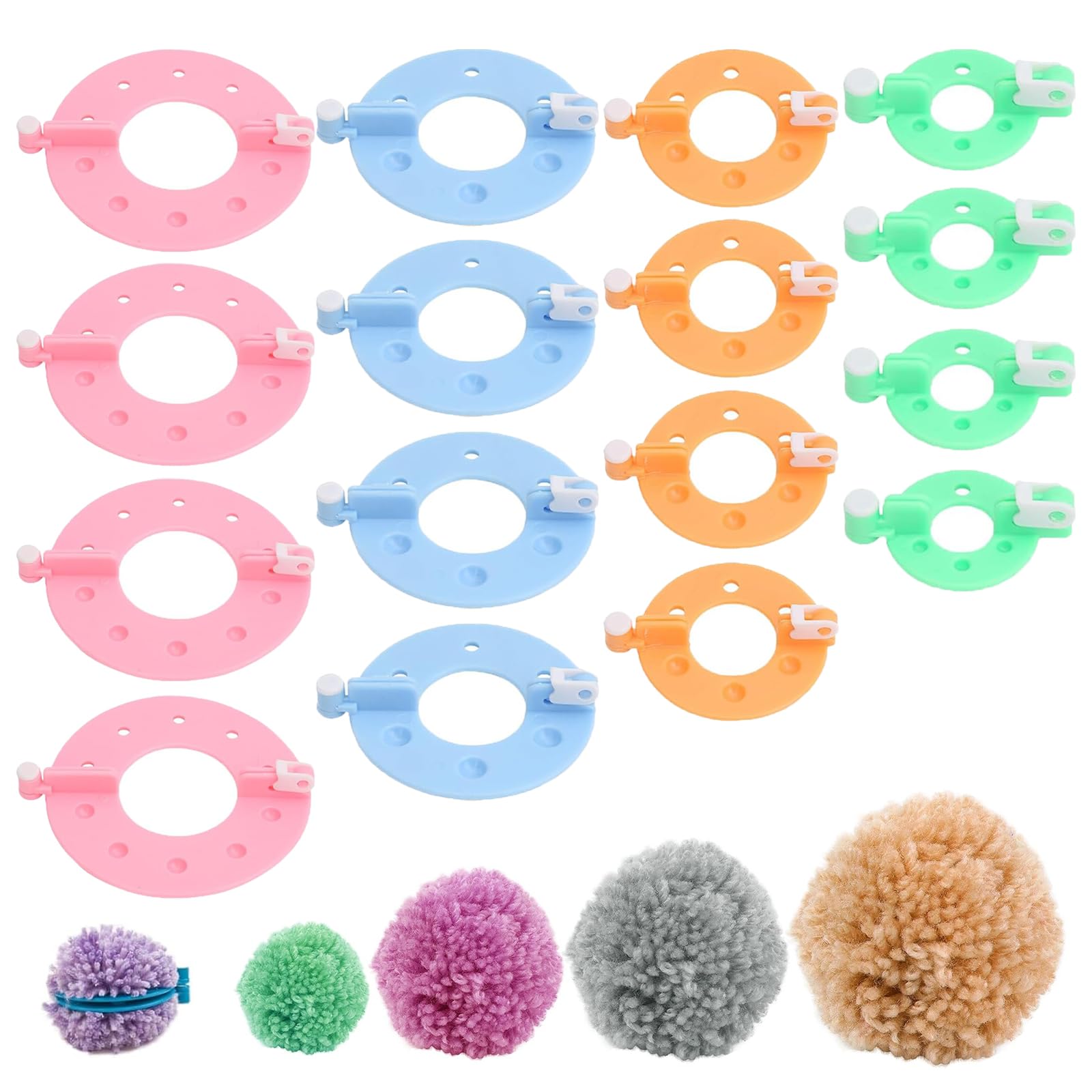 16 Pcs Pom Pom Maker, Pom Pom Maker Kit, Pompom Maker, Pom Pom Craft Maker, Pom Pom Makers, Diy Wool Knitting Tool Set Pompoms Pompon Manufacturing Tools, Pom Poms Craft Easy Way To Make Pompoms