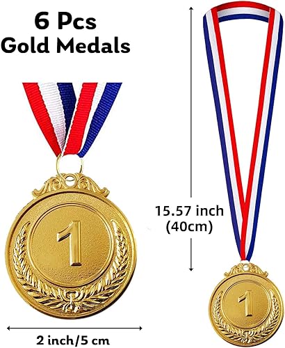 Miniatura 2 de Jauisus 6 medallas de oro para premios para niños y adultos, medallas de premio de metal del primer lugar, premios de estilo olímpico para deportes,