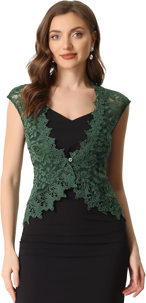 Allegra K Cardigan In Pizzo Floreale Con Maniche Ad Aletta - Coprispalle Elegante Donna Per Matrimonio, Sera, Cocktail - 3