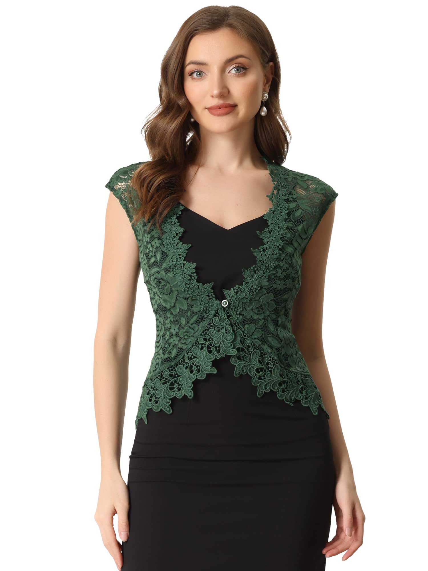 Allegra K Boléro en dentelle florale pour femme, invitée de mariage, manches courtes, boléro formel transparent | Ouverture légère sur le devant. Polyvalent pour un usage quotidien, au bureau. Élégante option de soirée. Doux au toucher