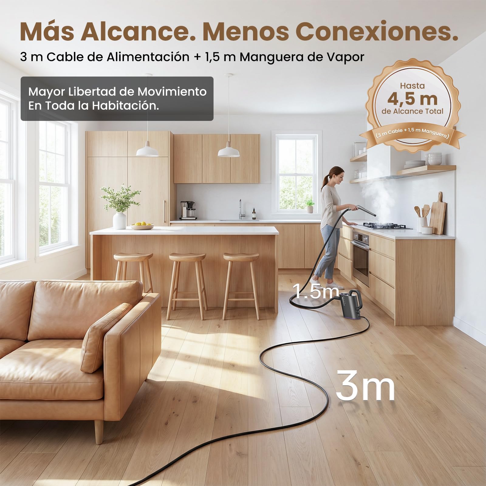 Vaporeta Limpieza Hogar 550ML Depósito de Gran Capacidad, 15S Calentamiento Rápido Vaporeta de Mano Portátil 16 Accesorios, 1500W Alta Presión apto Muebles, Coches, Ventanas, Baños