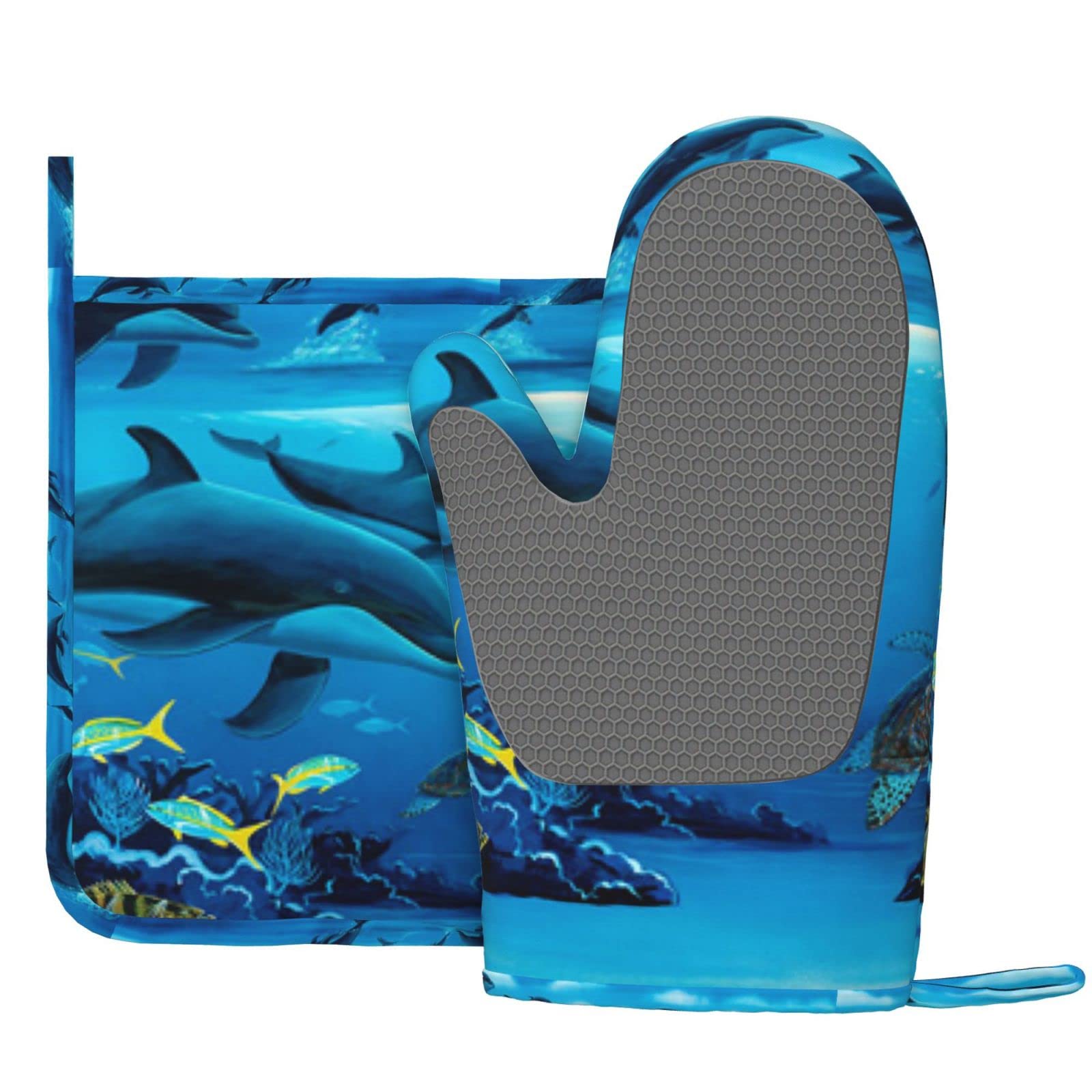 Set Di 4 Guanti Da Forno E Presine Blue Green Navy
