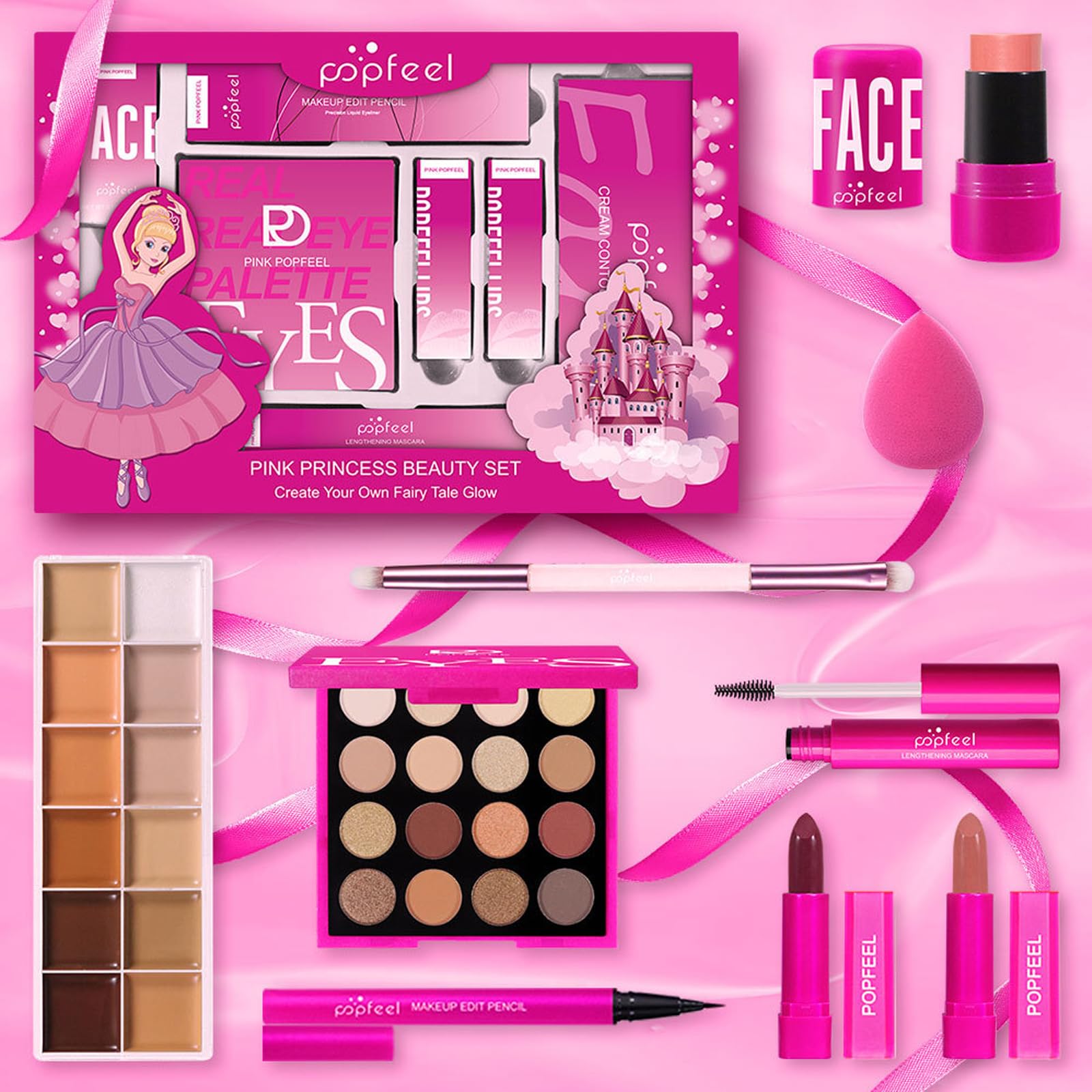 Schmink Set, Multifunktions Kosmetik Starter Kit für Frauen#6 | mit Lidschatten Palette Concealer Lipgloss Lippenstift Mascara etc, Kosmetik Makeup Set für Gesicht, Augen und Lippen