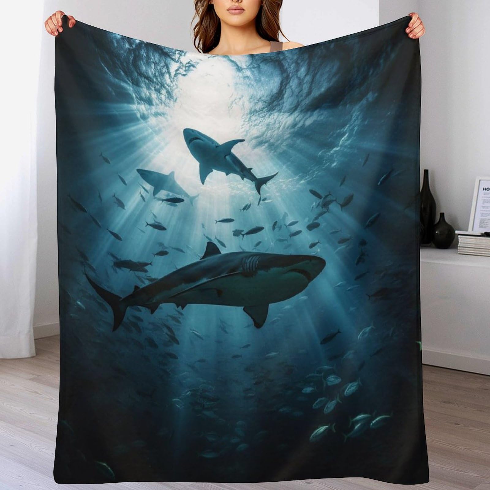 Couverture de salon requin en flannel doux, le jeté de canapé idéal pour vos soirées cocooning
