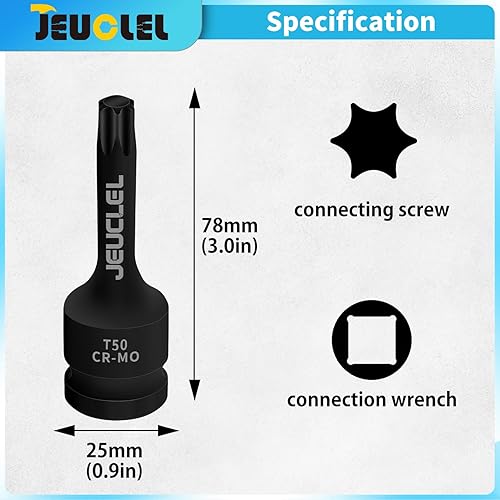 Vista 23 de Juego de llaves de vaso de impacto Torx Star de 6 puntos, T30 T40 T45 T50 T55 T60 T70 T80 1/2 pulgadas Kit de llaves Allen de accionamiento