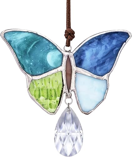 Miniatura 8 de H&D HYALINE & DORA Atrapasoles hecho a mano con diseño de mariposa estilo Tiffany, adorno colgante de ventana para colgar en el árbol de Navidad
