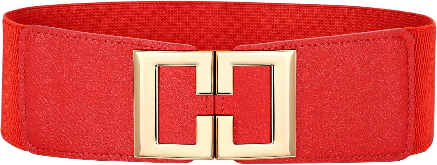 Wide Elastic Belts for Women Dresses Fashion Stretchy Waist Belt with Gold Buckle