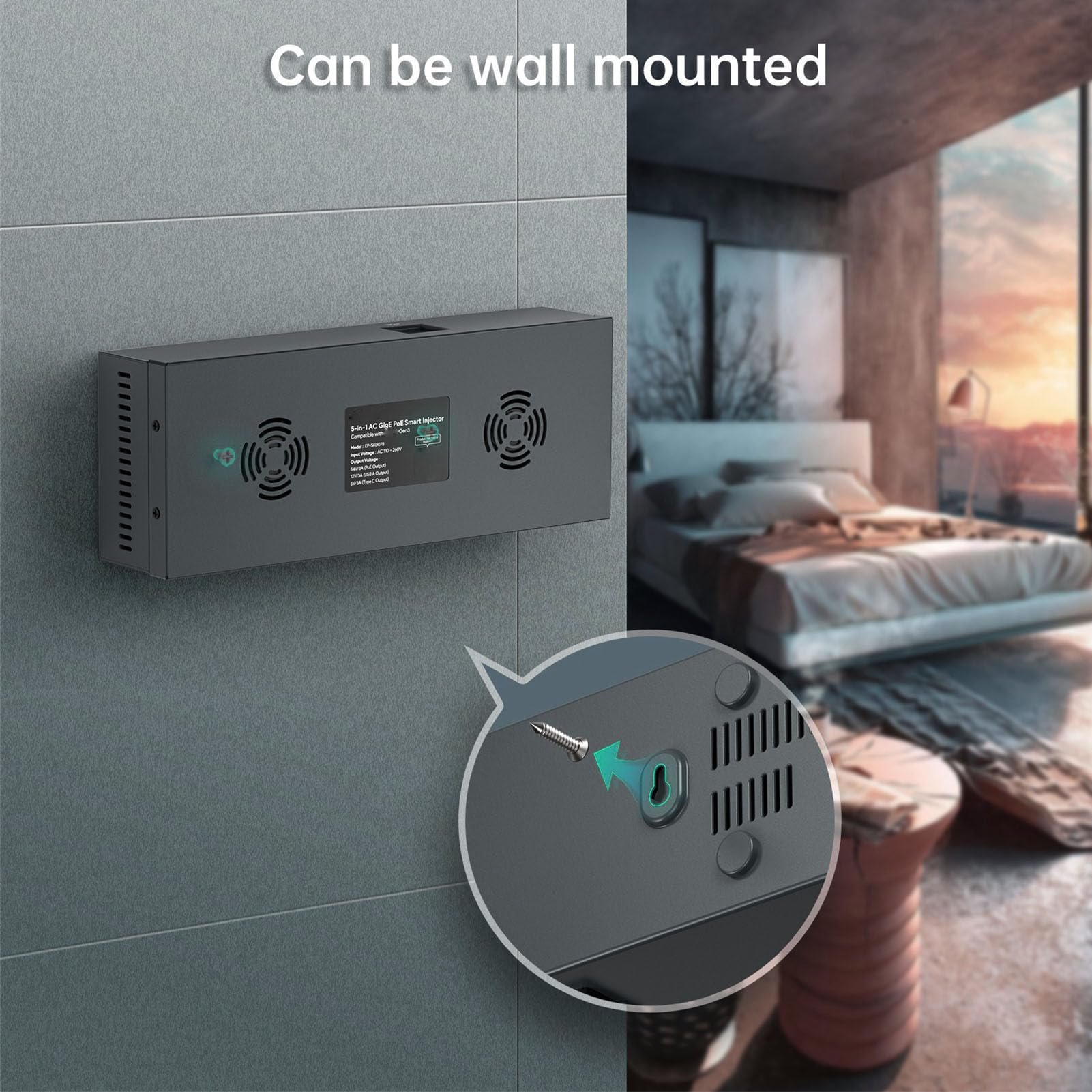 for Mini PoE Injector, 5 in 1 150W GigE Passive PoE Smart Injector for Mini Dishy Rectangular Satellite, with Converter AC to DC48V 3A, with PoE Splitter