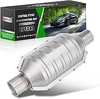 FOMIUZY 2" Universal High Flow Catalytic Converter - Direct-Fit 2" In/Out, 13" Length, O2 Port, Heat Shield, P0420 Fix