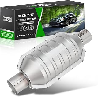 FOMIUZY 2" Universal High Flow Catalytic Converter - Direct-Fit 2" In/Out, 13" Length, O2 Port, Heat Shield, P0420 Fix