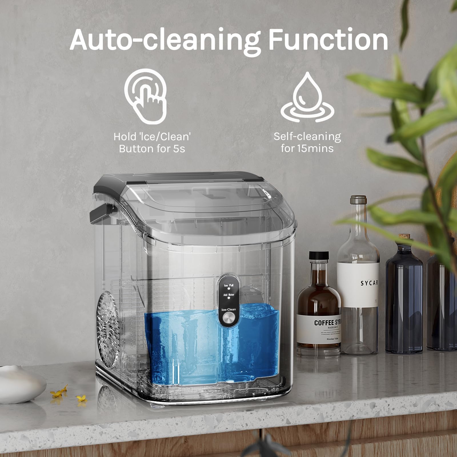 Aglucky Nugget Ice Maker Countertop,35lbs/24h,Portable Pebble Ice Machine With Handle,Self-Cleaning Function,Pellet Ice Maker For Home/Kitchen/Office(Black) on Fridge.com - View 3