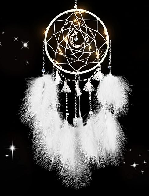 Nice Dream LED Dream Catcher, Handmade Dream Catchers for Bedroom Wall Hanging Decorations Ornaments Craft (White)