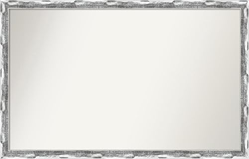 Amanti Art Custom Mirror, Scratched Wave Chrome Bathroom Mirror, Wall Mirror or Bathroom Vanity Mirror Over Sink (23.25 x 36.25 in.) Non-Beveled