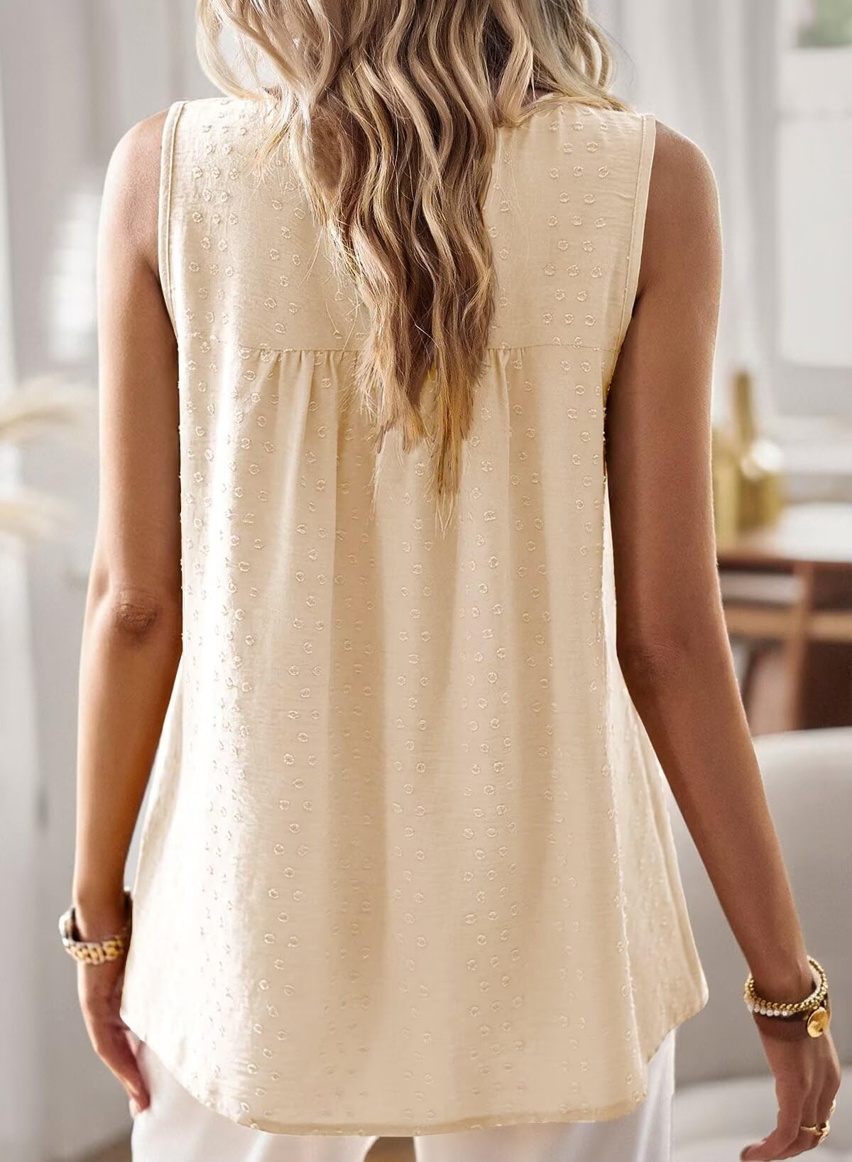 Tank Top Damen Sommer Bluse Ärmellose Oberteile Elegant Swiss Dot