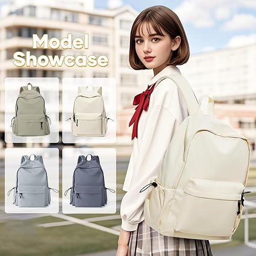 Miniatura 8 de Mochila ligera, mochila universitaria impermeable para lindas mochilas estéticas, mochila casual para hombres y mujeres (beige)