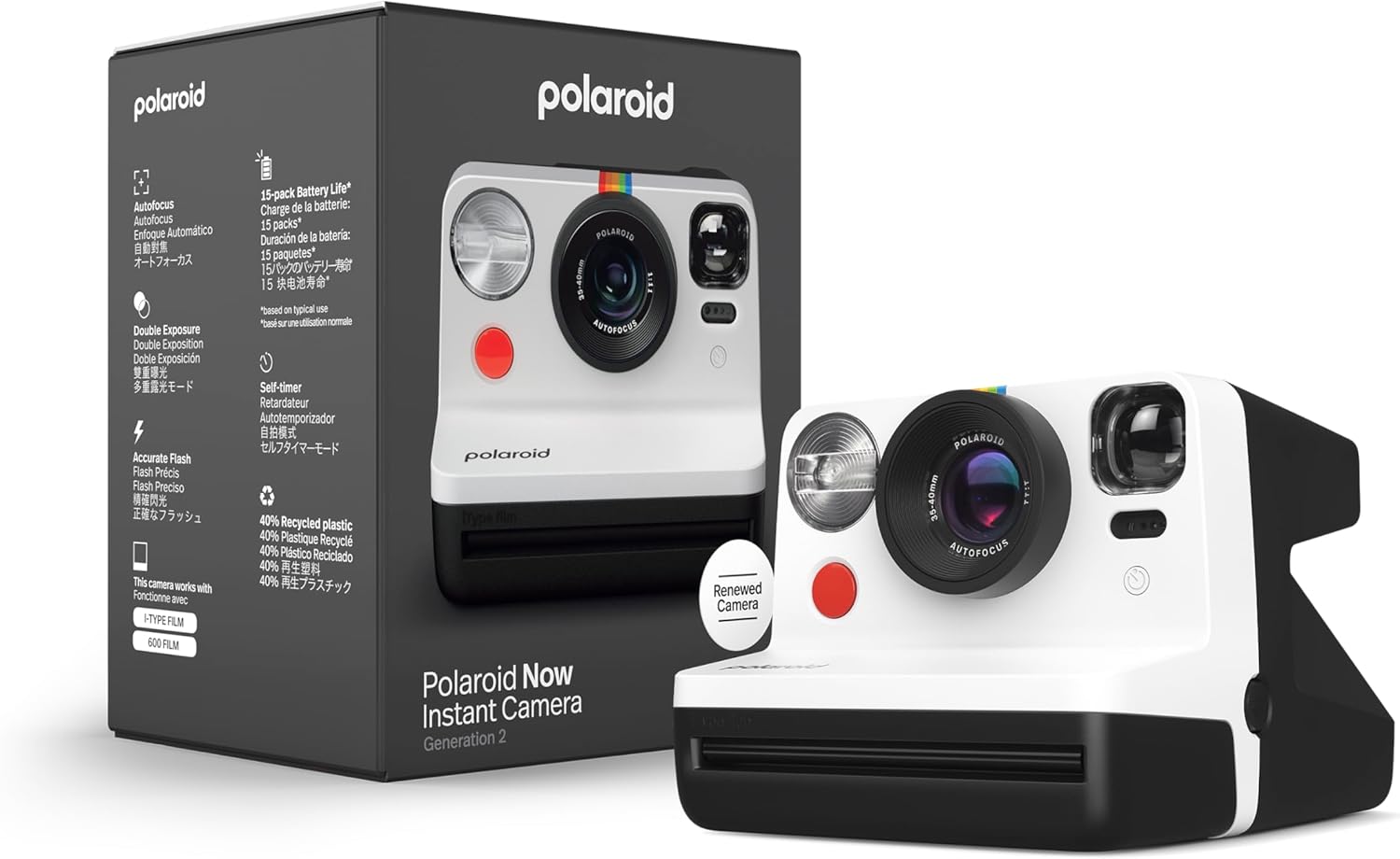 Refurbished Polaroid Now I-Type Instant Camera – Black & White (Renewed Premium) (9167)