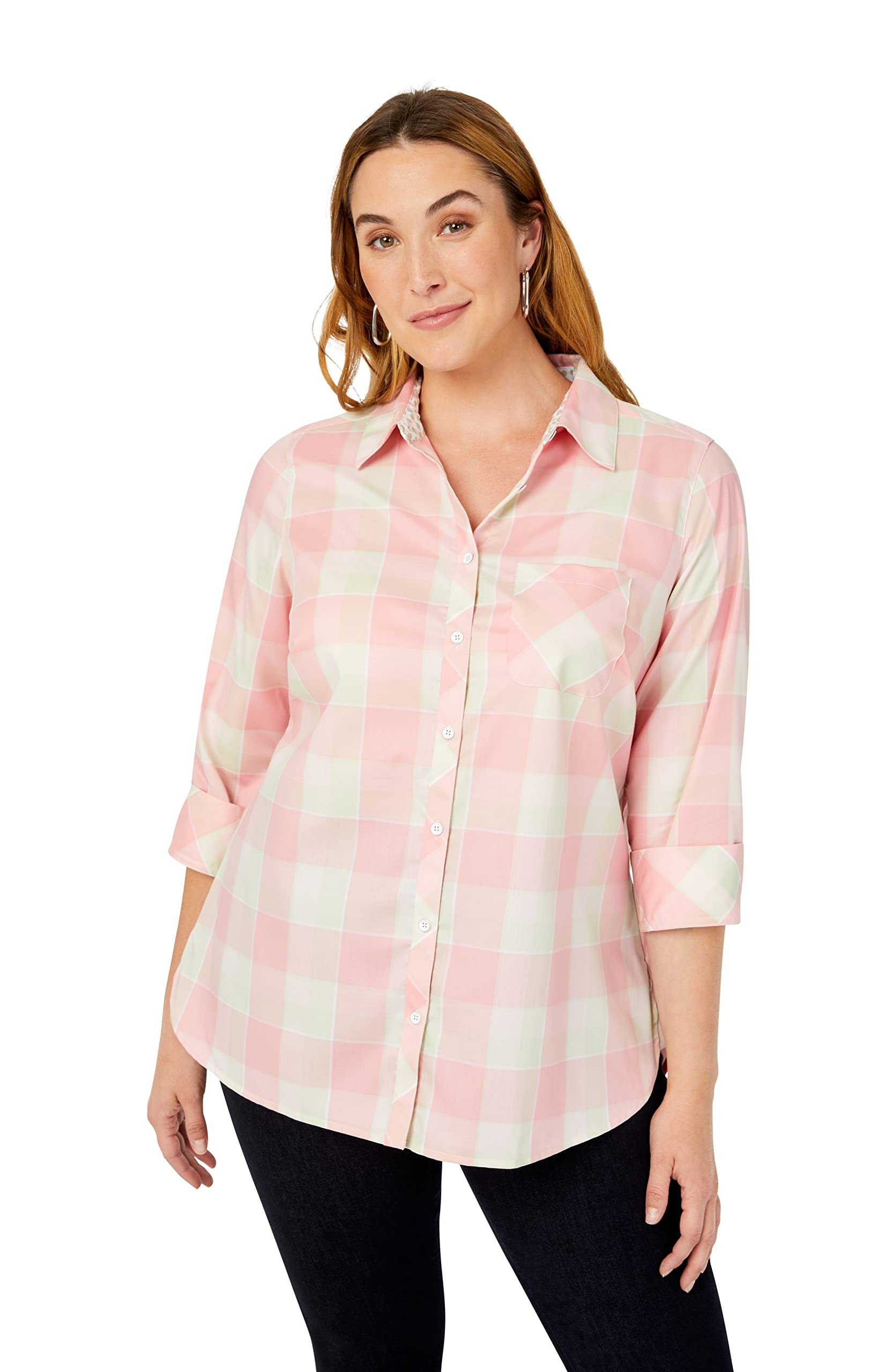 Foxcroftwomens Haven 3/4 Sleeve Plaid Blouse Blouse