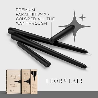 Leor & Lair Black Taper Candles, 40 Pack, 10 Inch Bulk Candlesticks