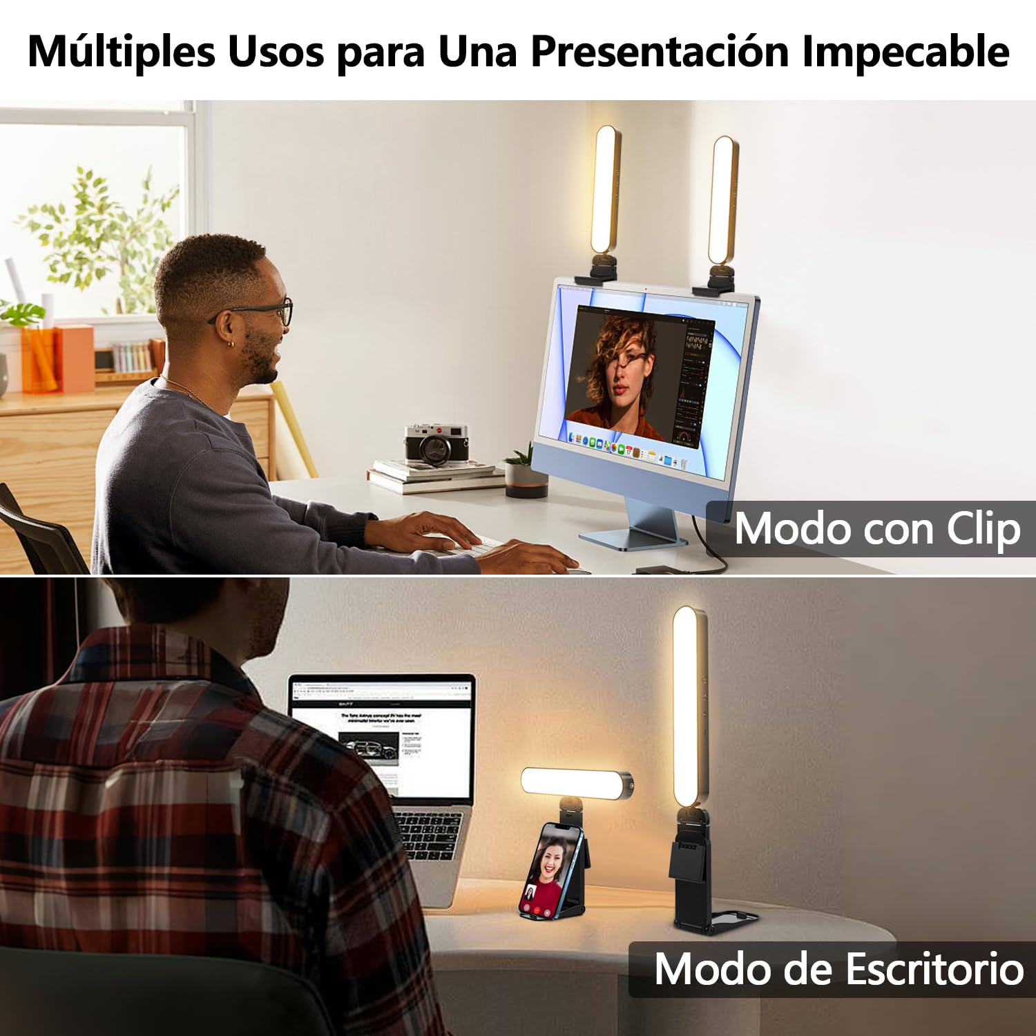 yAyusi Iluminación para Videoconferencias con Dos Lámparas, Luz Cámara Web con Control Remoto y Táctil, Iluminación con Zoom para Computadora Monitor Portátil, Luz LED para Transmisión/Videollamadas